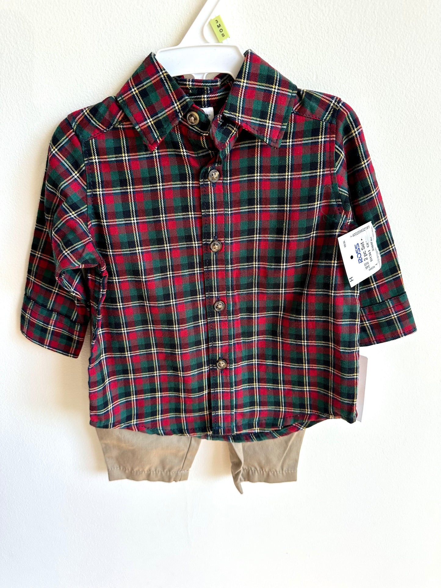 Plaid Dress Shirt + Pants Set (With Tags) / 3m