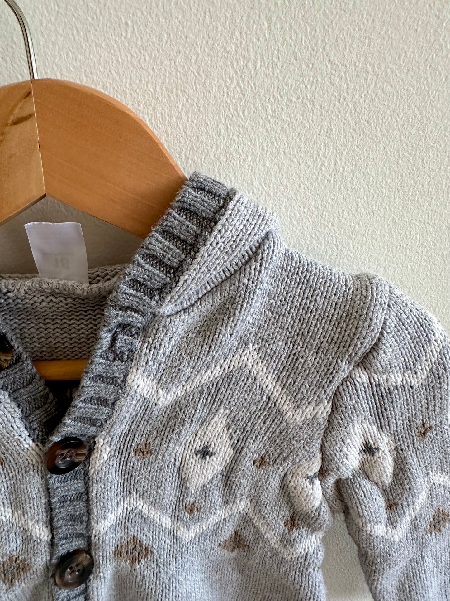 Hooded Grey Knit Sweater / 18m