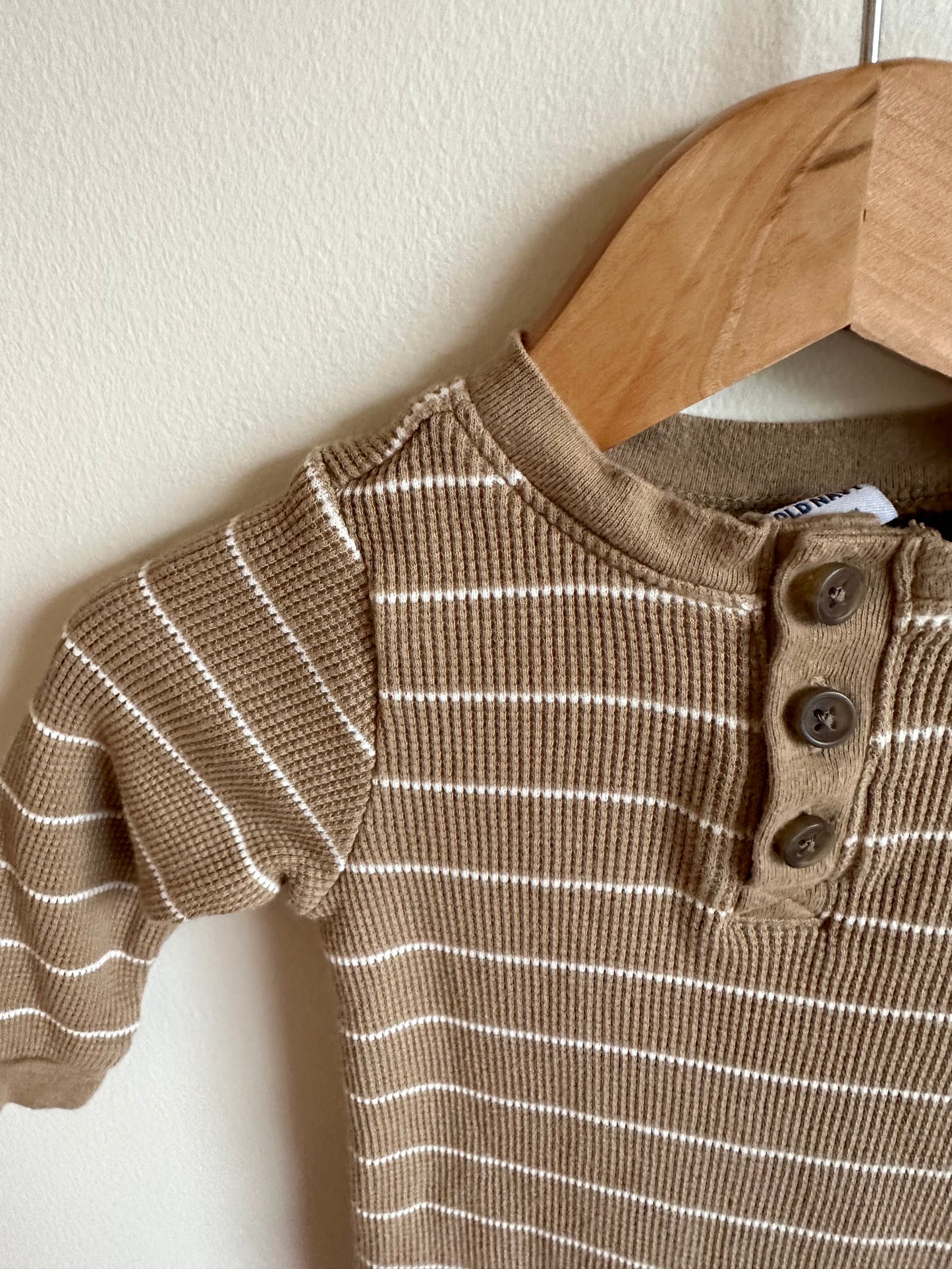 Tan Stripe Waffle Knit Jumpsuit / 6-12m