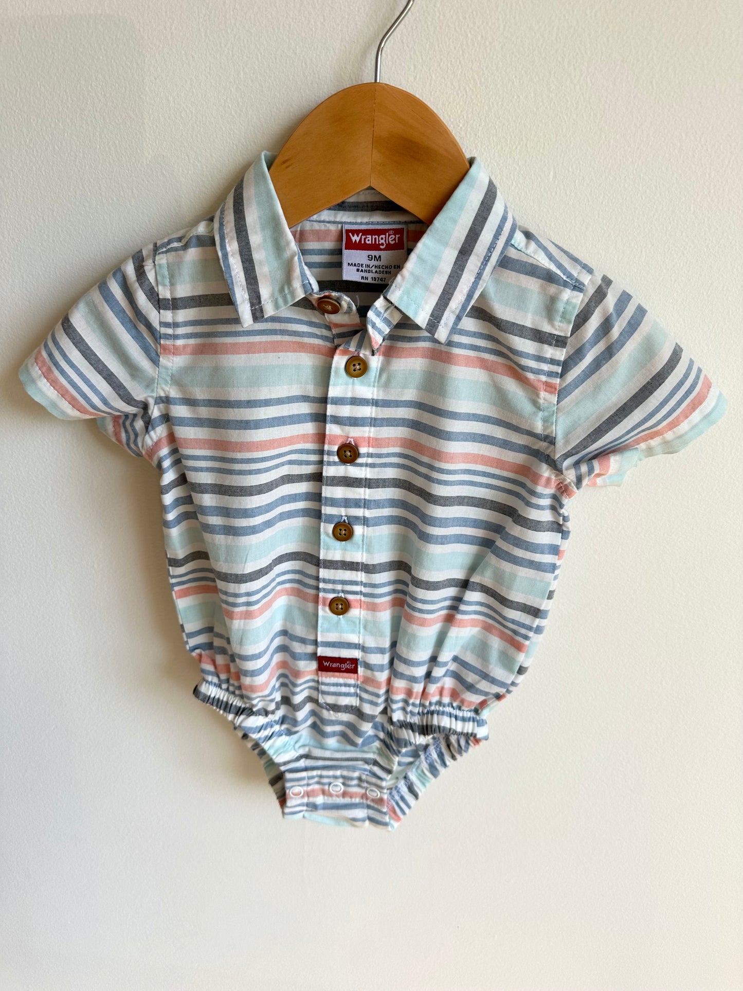 Striped Button Up and Tan Shorts Set / 9m