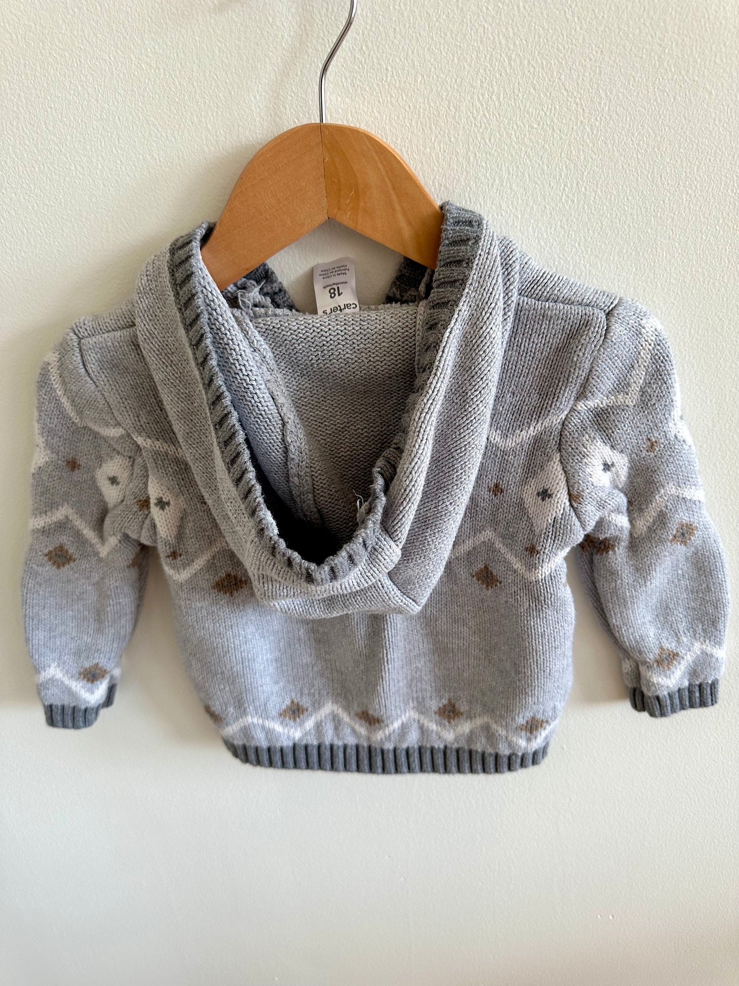 Hooded Grey Knit Sweater / 18m