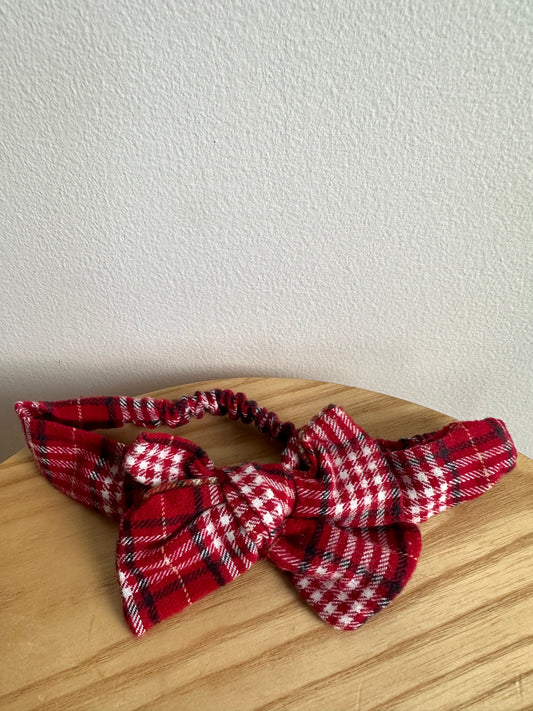 Red Plaid Bow Headband / 6-9m