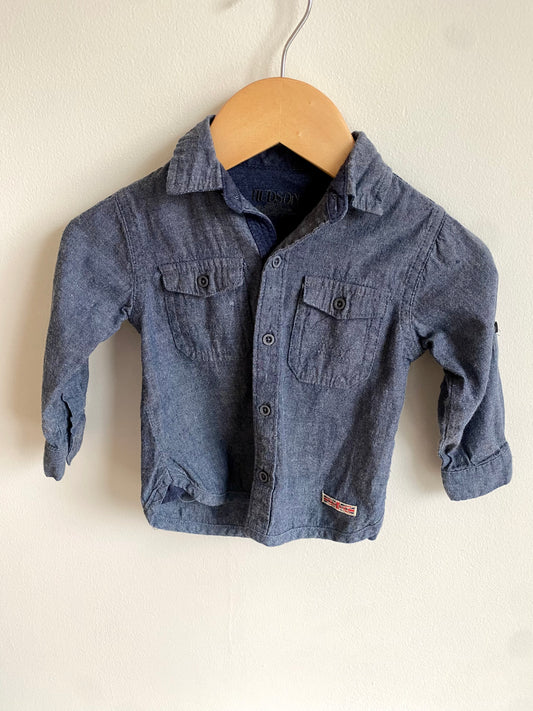 Blue Button Up Long Sleeve Shirt / 12m