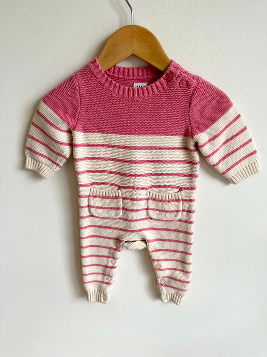 Gap Pink + Cream Knit Jumpsuit / 3-6m