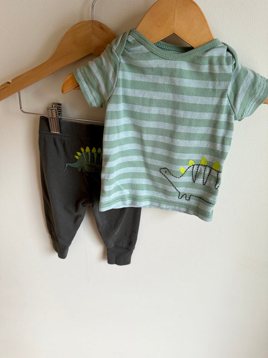 Striped Dino Tee + Grey Pants Set / 3-6m