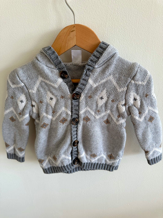 Hooded Grey Knit Sweater / 18m