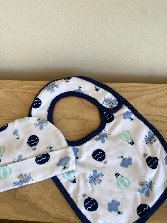 Plane and Hot Air Balloon Hat and Bib / 0-9m