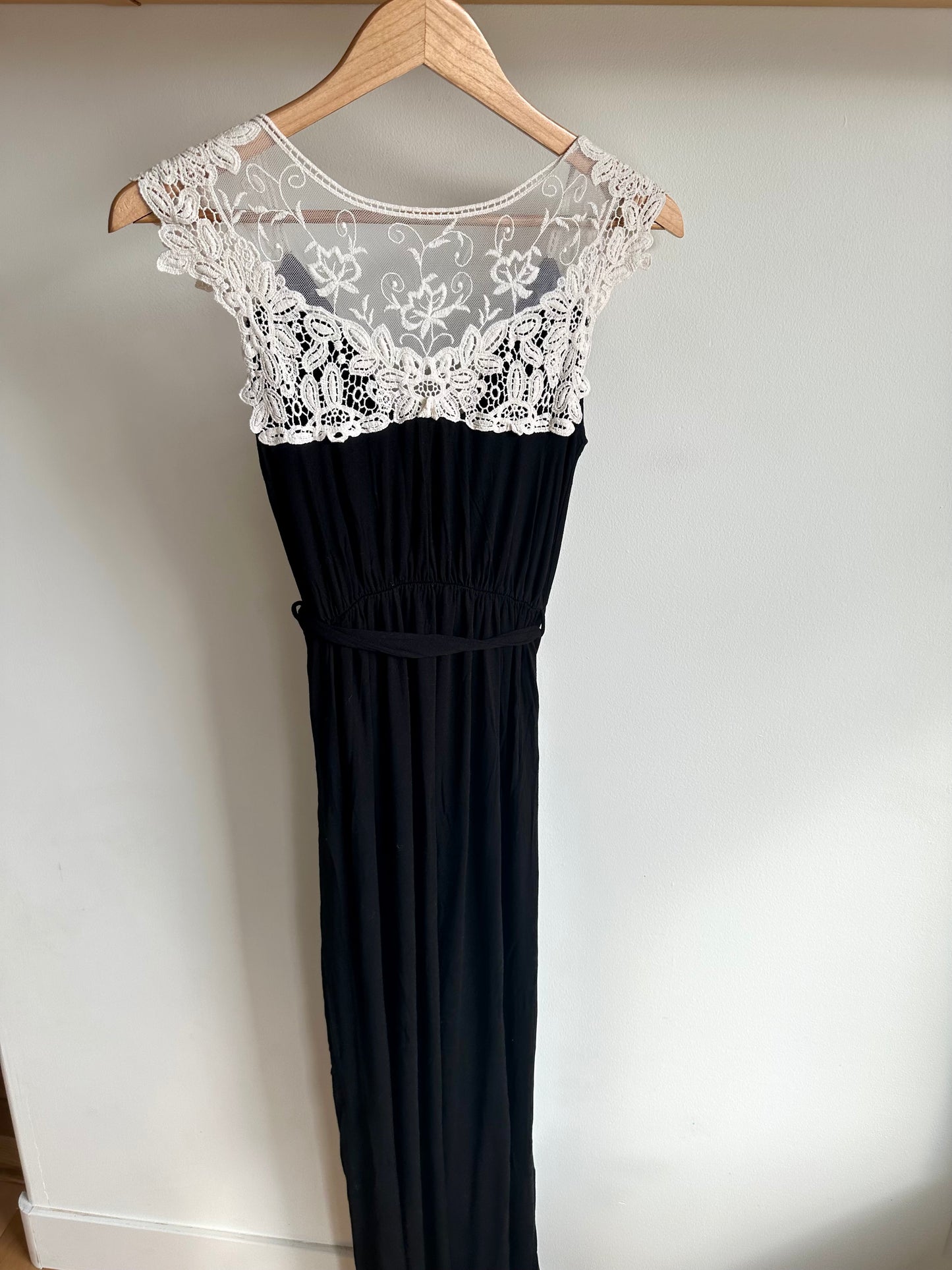 Black Maternity Dress with White Lace / Small