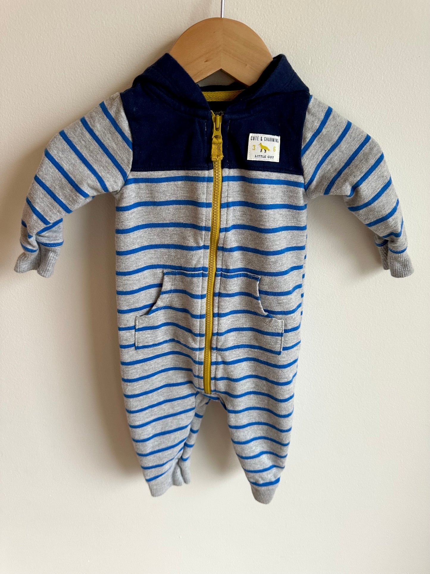 Blue Striped Hooded Jumpsuit / 6m