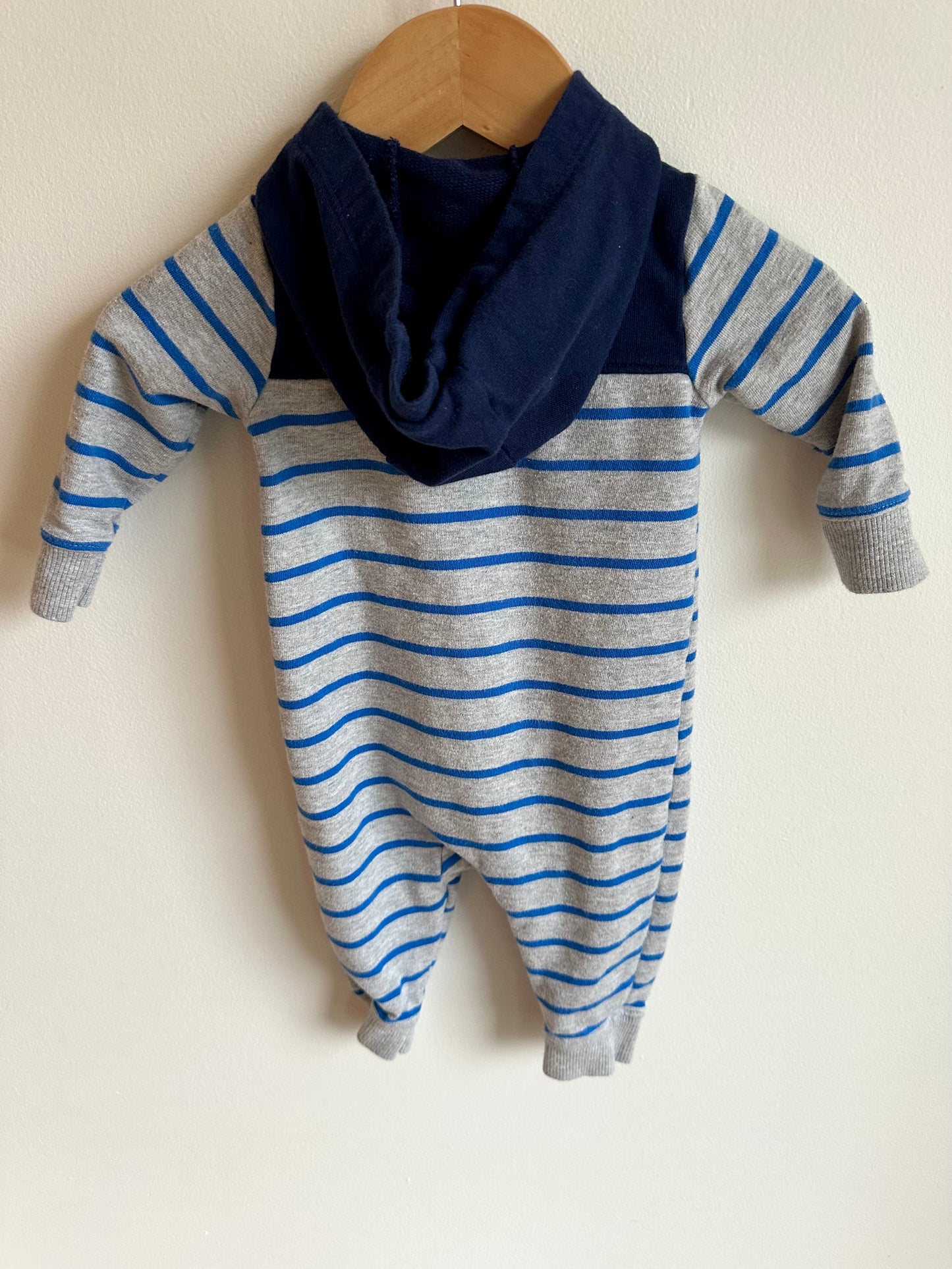 Blue Striped Hooded Jumpsuit / 6m