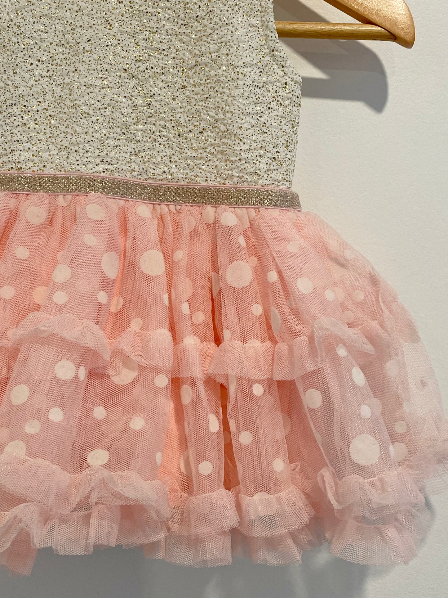 Gold + Pink Tulle Dress Bodysuit + Headband / 3-6m