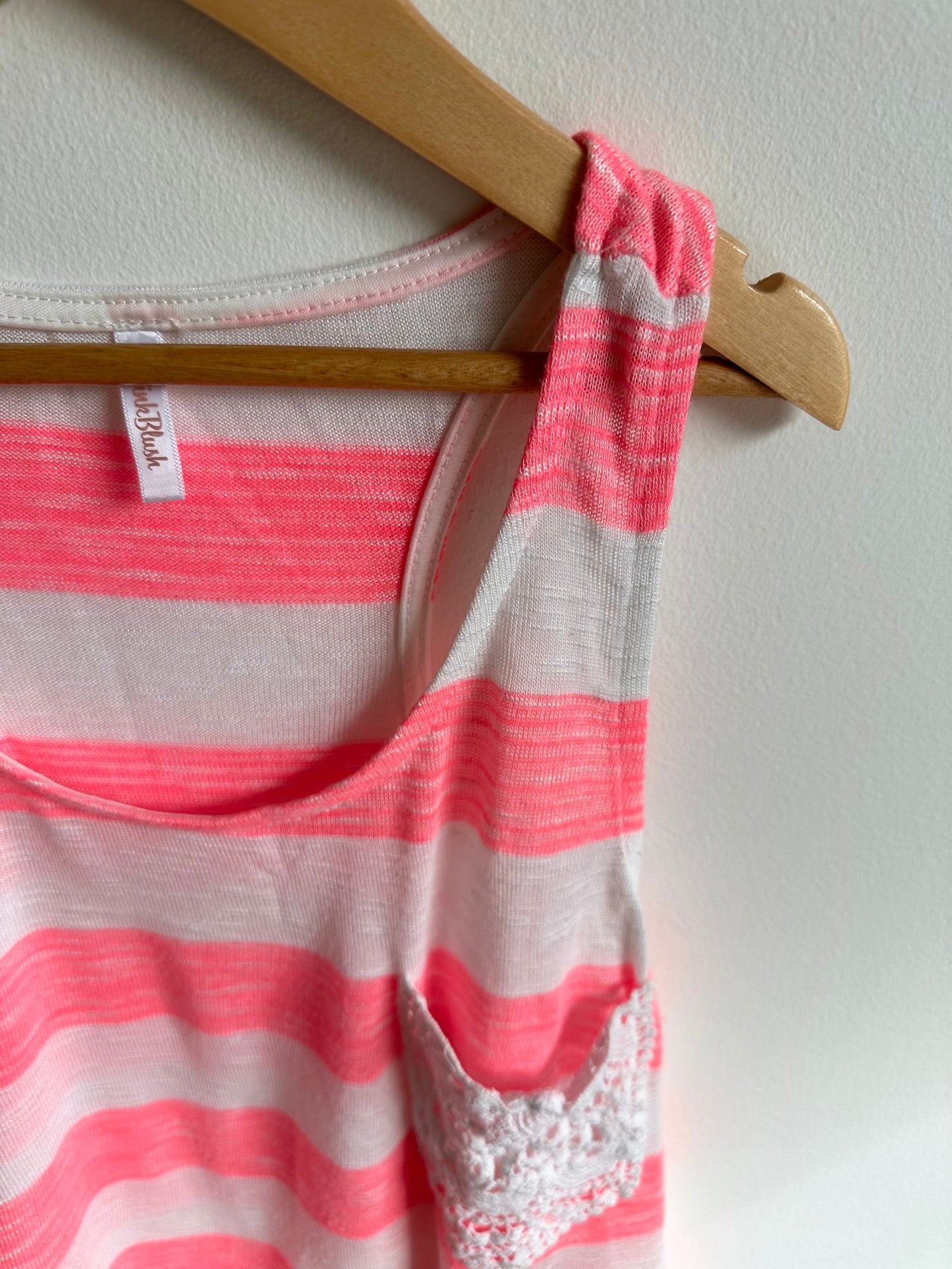 Pink Striped Lace Pocket Tank / Small