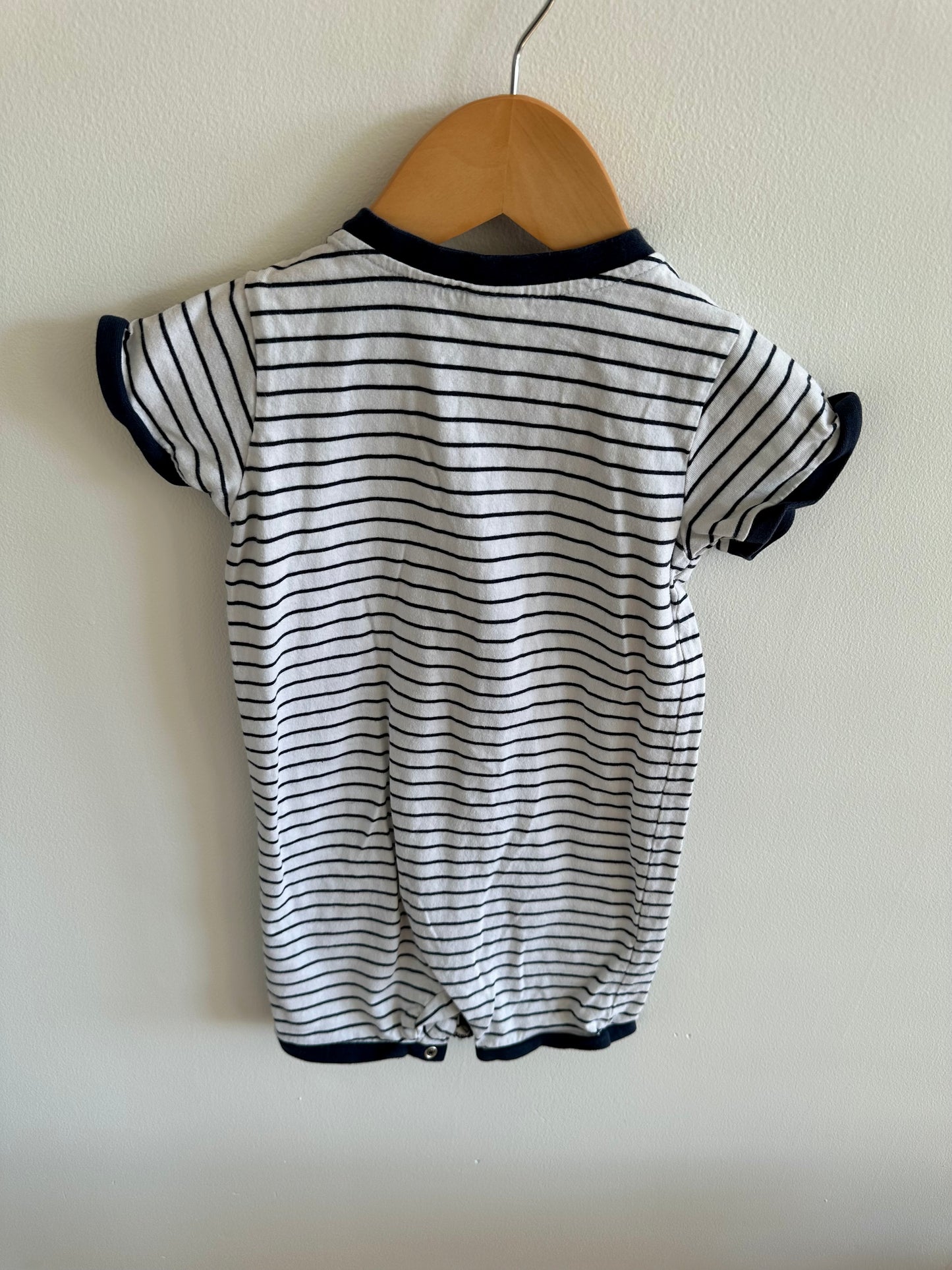 H&M White + Navy Striped Button Up Romper / 12-18m