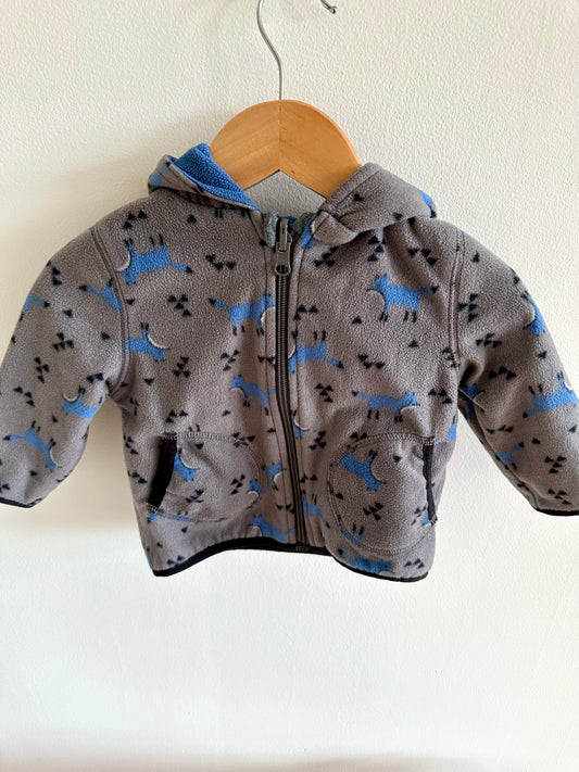 Reversible Blue Fox Fleece Hoodie / 6-12m