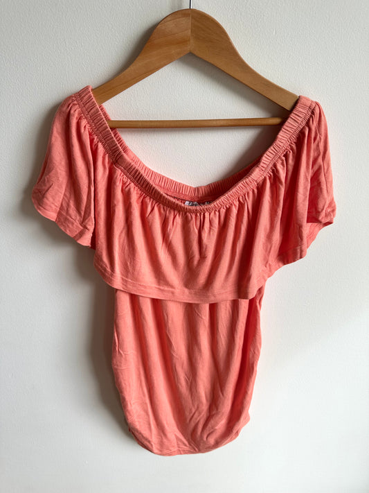 Rayon Coral Ruffle Top / Small