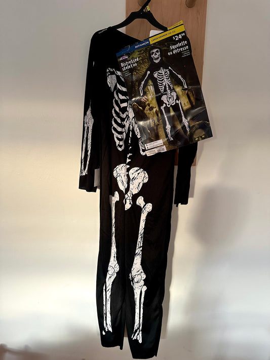 Distressed Skeleton Jumpsuit + Hooded Mask Costume / 10-12 years