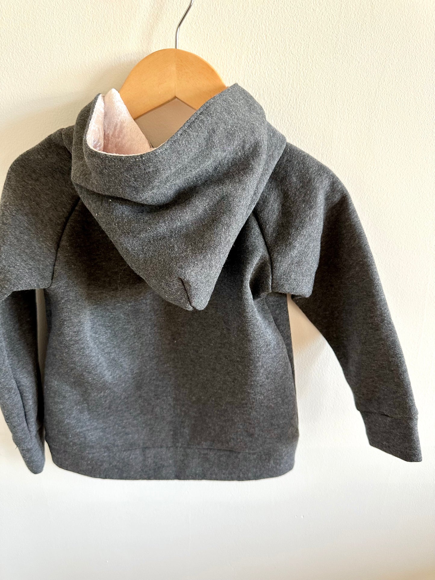 Soft Grey Pullover Hoodie with Pink Velour Hood / 3-4T