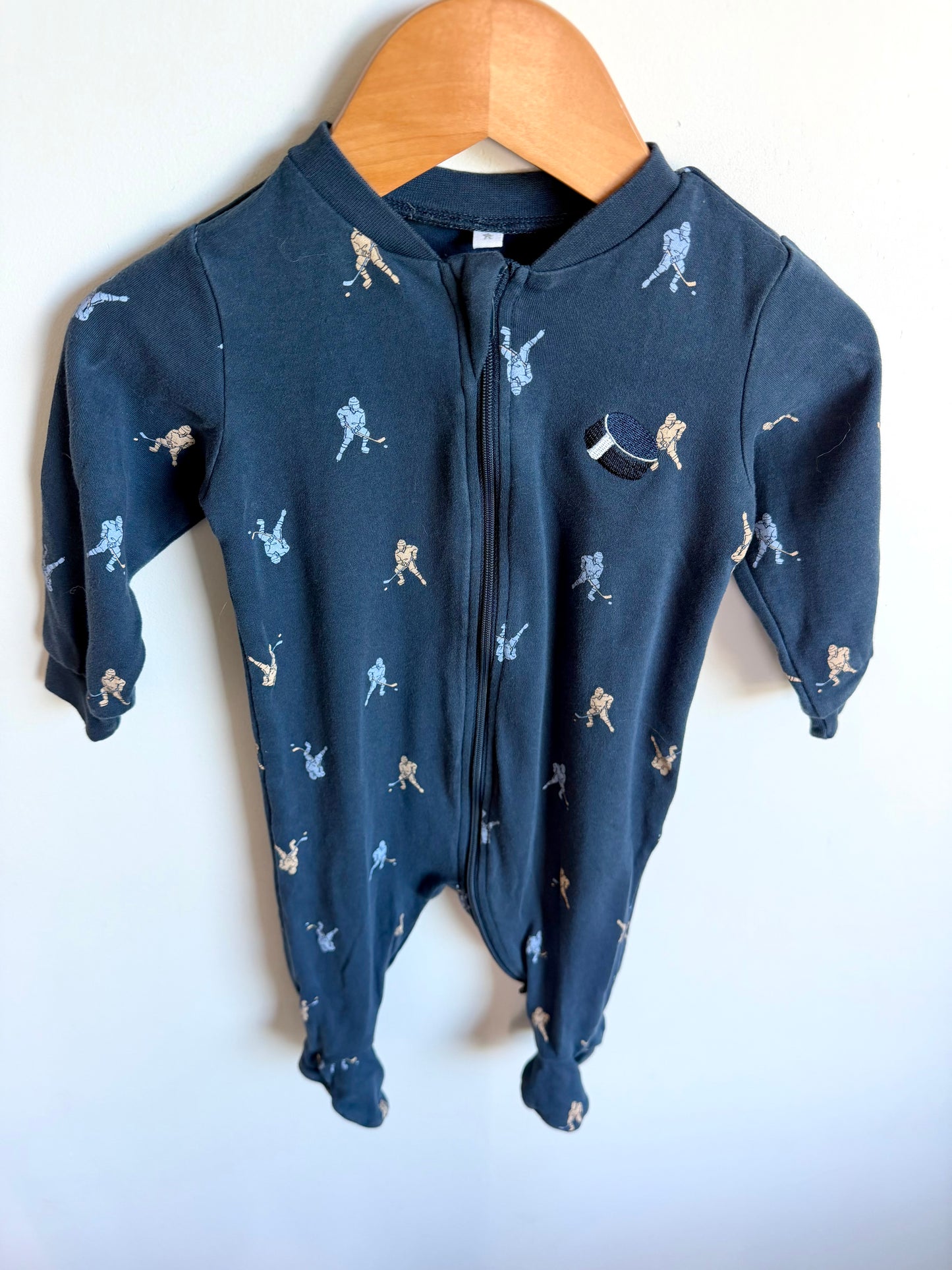 Organic Cotton Navy Hockey Sleeper / 9m