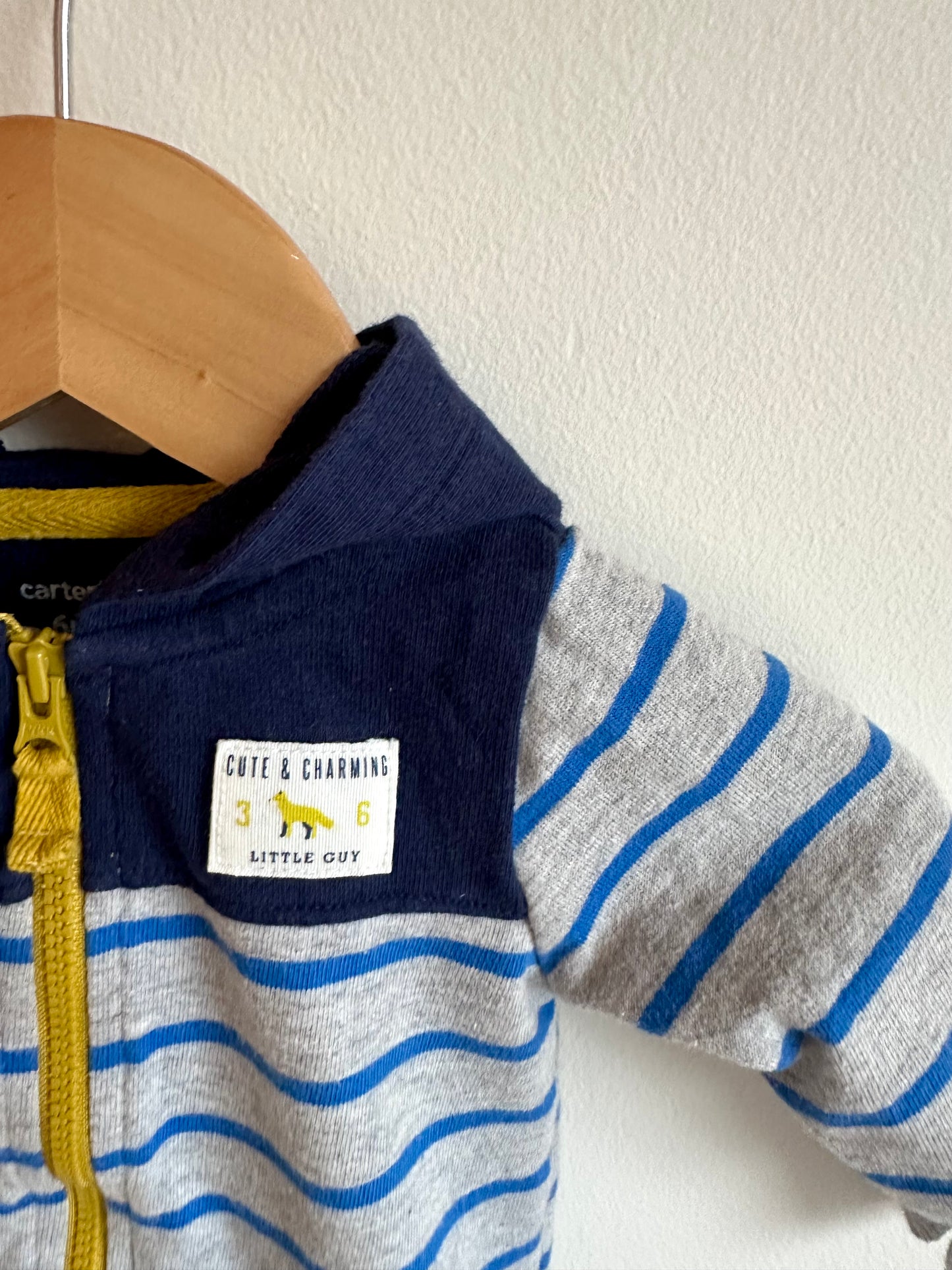 Blue Striped Hooded Jumpsuit / 6m