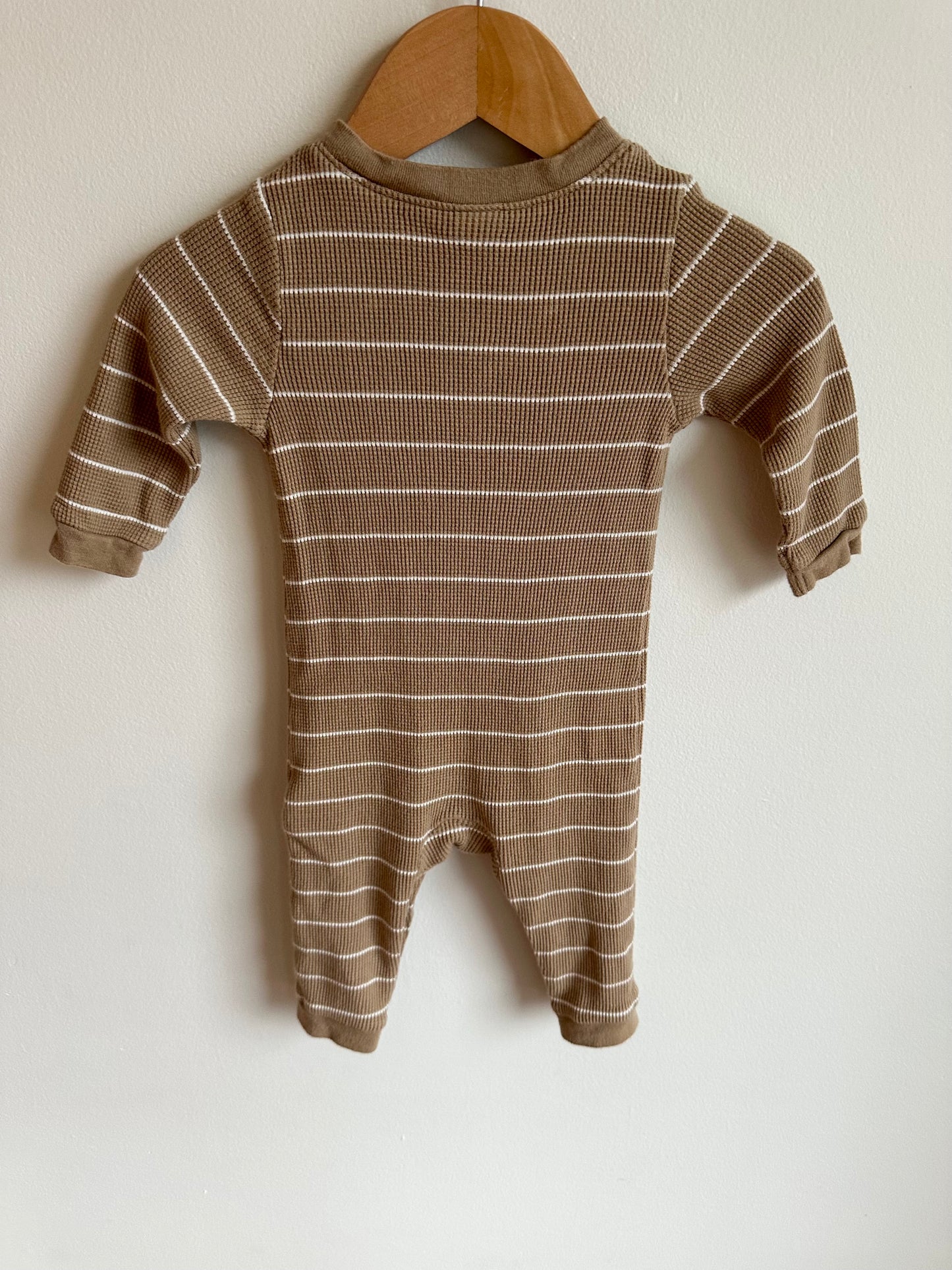 Tan Stripe Waffle Knit Jumpsuit / 6-12m