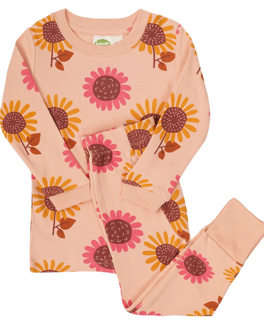Organic Long Sleeve Sunflowers PJ Set (New Retail Item)/ 3-4T