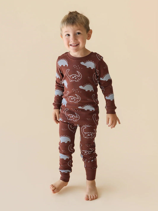 Parade Organic Long Sleeve Chocolate Dino PJ Set (New Retail Item)/ 2T