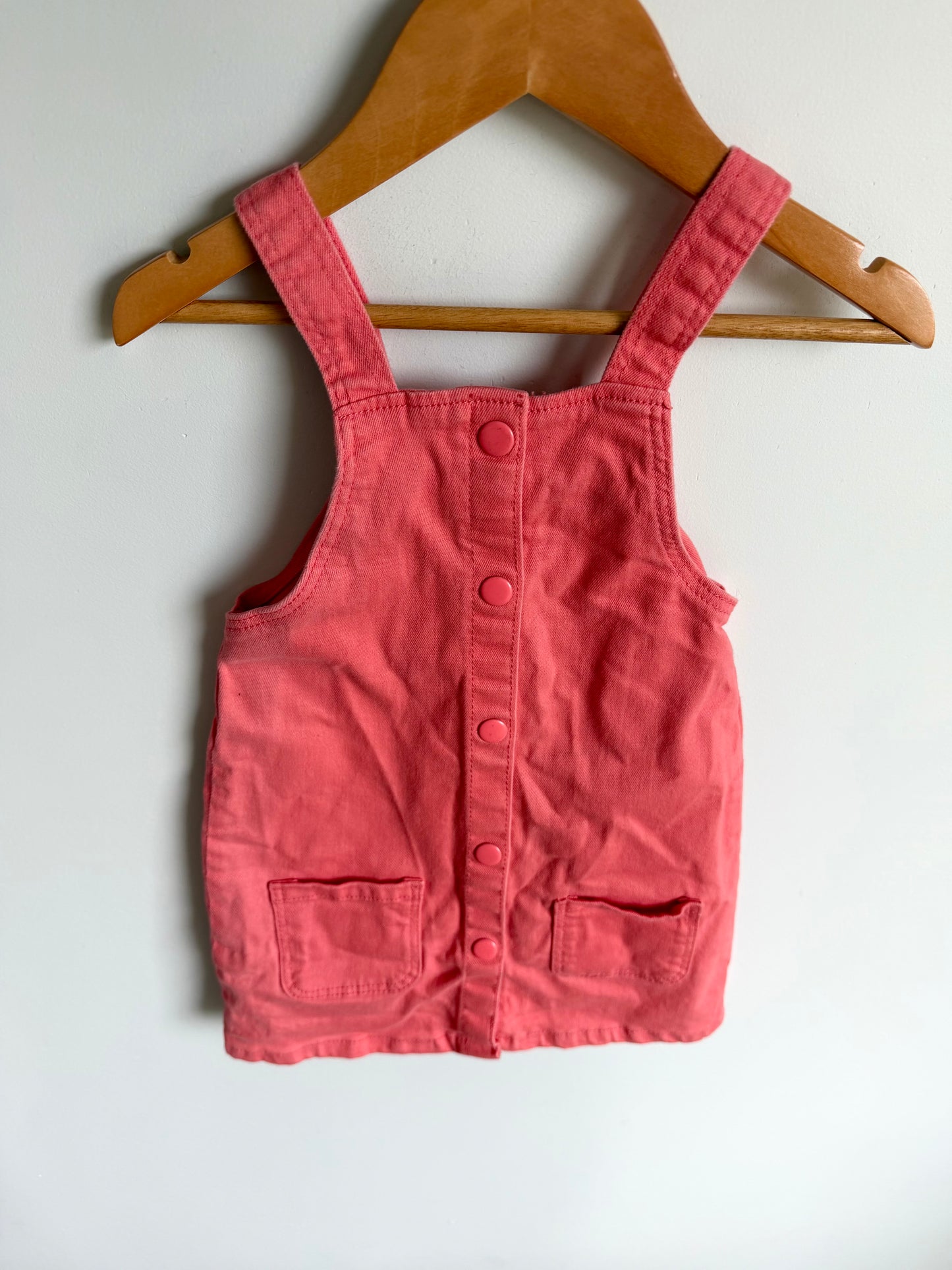 Coral Overall Pocket Dress / 24-36m