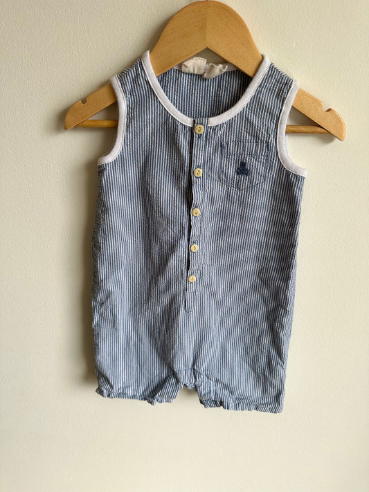 Navy Pin Striped Romper / 18-24m