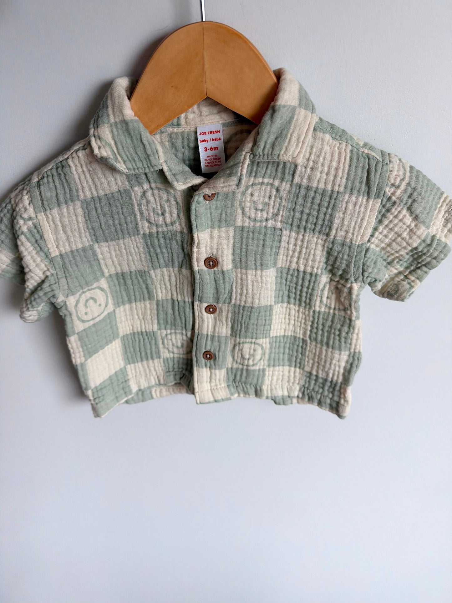 Muslin Checkered Smiley T-shirt / 3-6m
