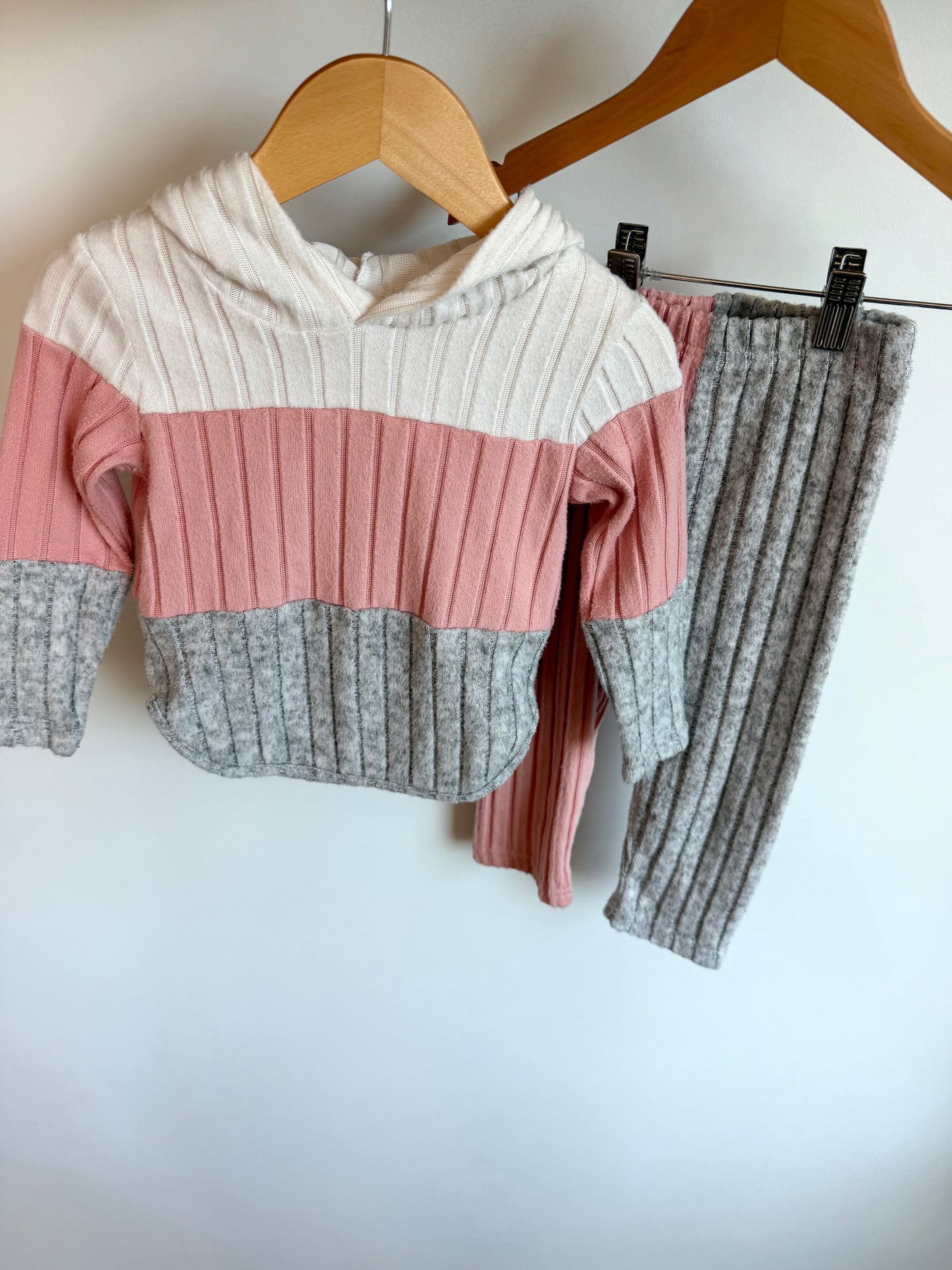 Grey, Pink, White Hoodie + Pants Set / 18-24m