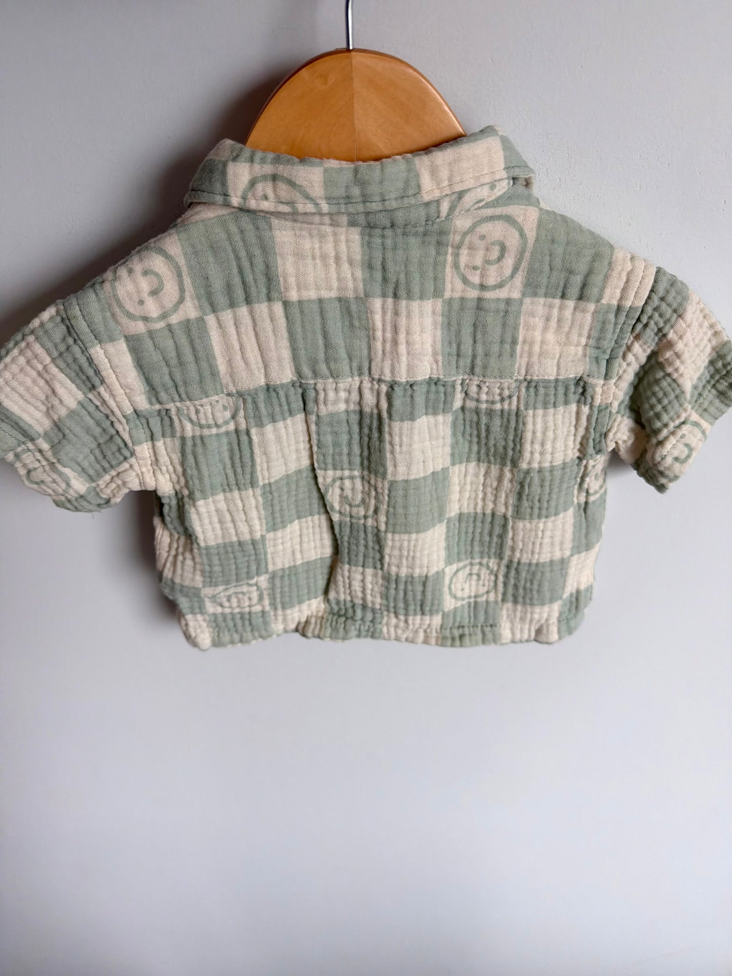 Muslin Checkered Smiley T-shirt / 3-6m