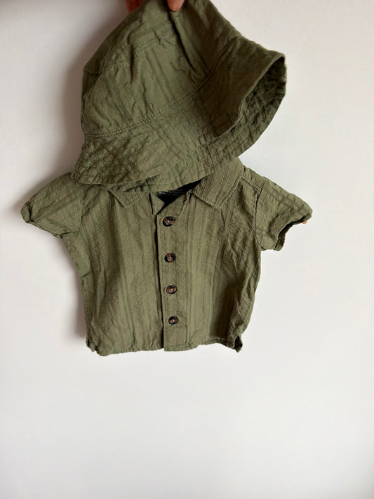 Olive Collared T-shirt + Sun Hat Set / 3m