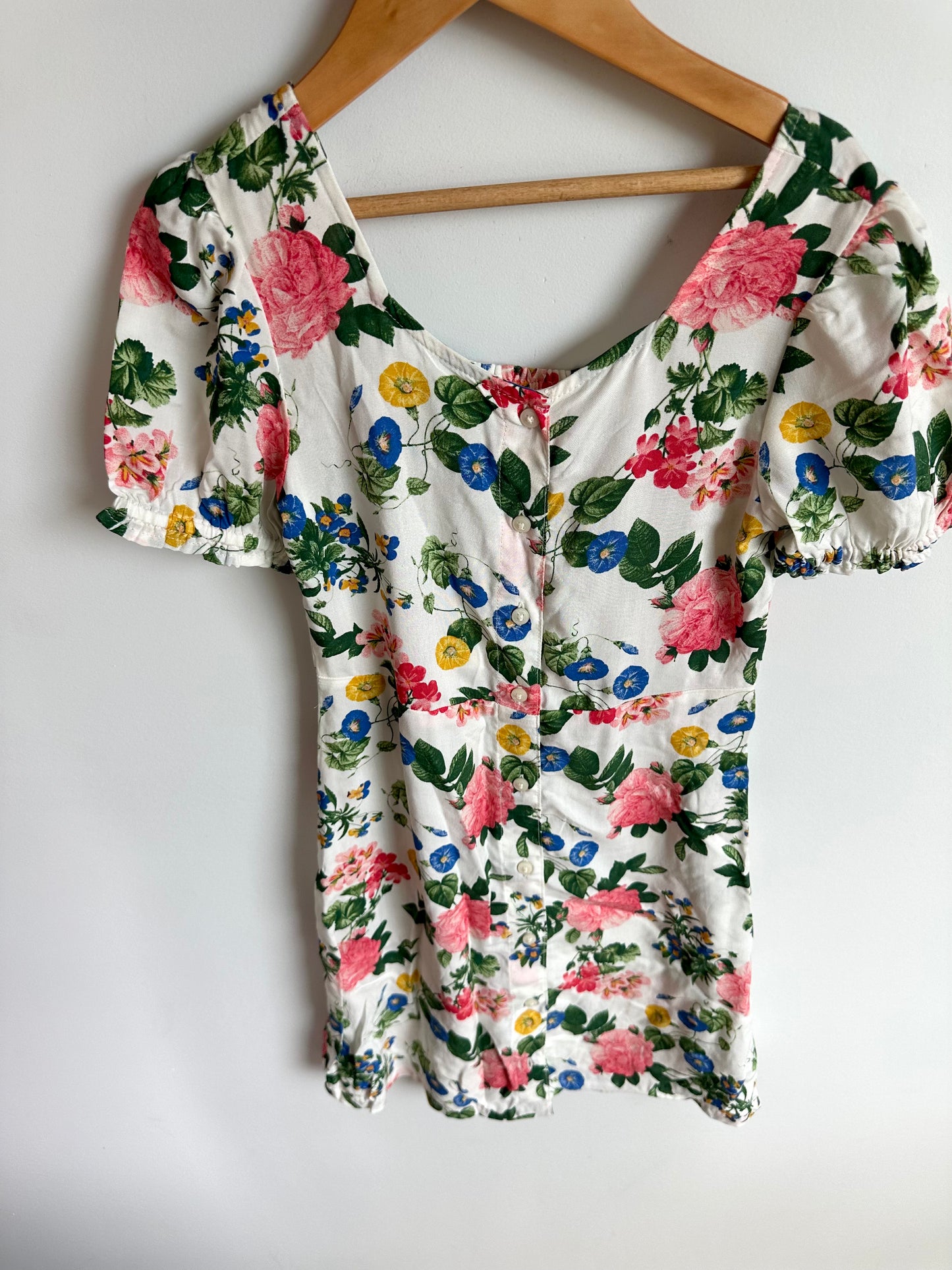White Floral Button Dress / 8 years (m)