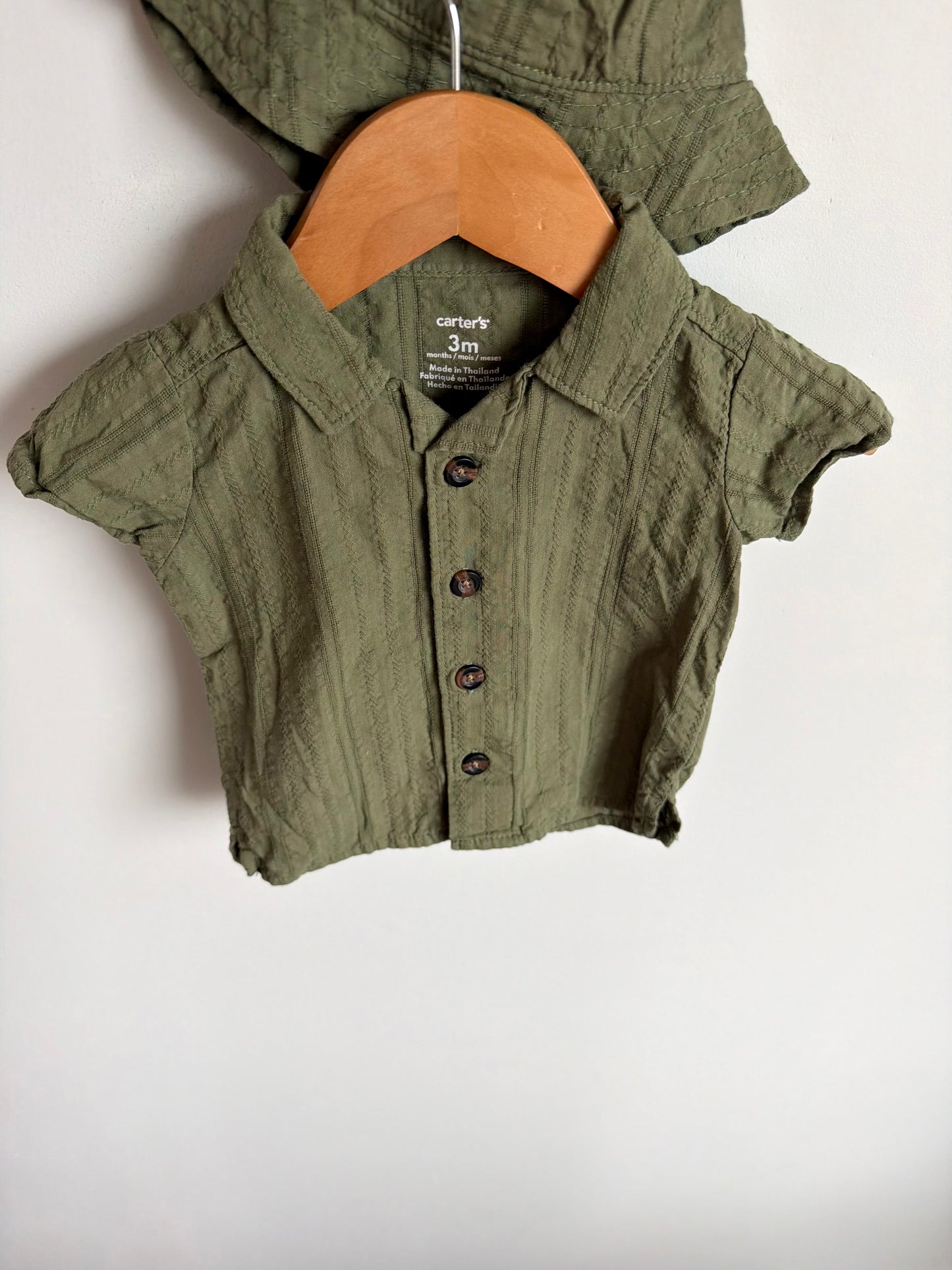 Olive Collared T-shirt + Sun Hat Set / 3m