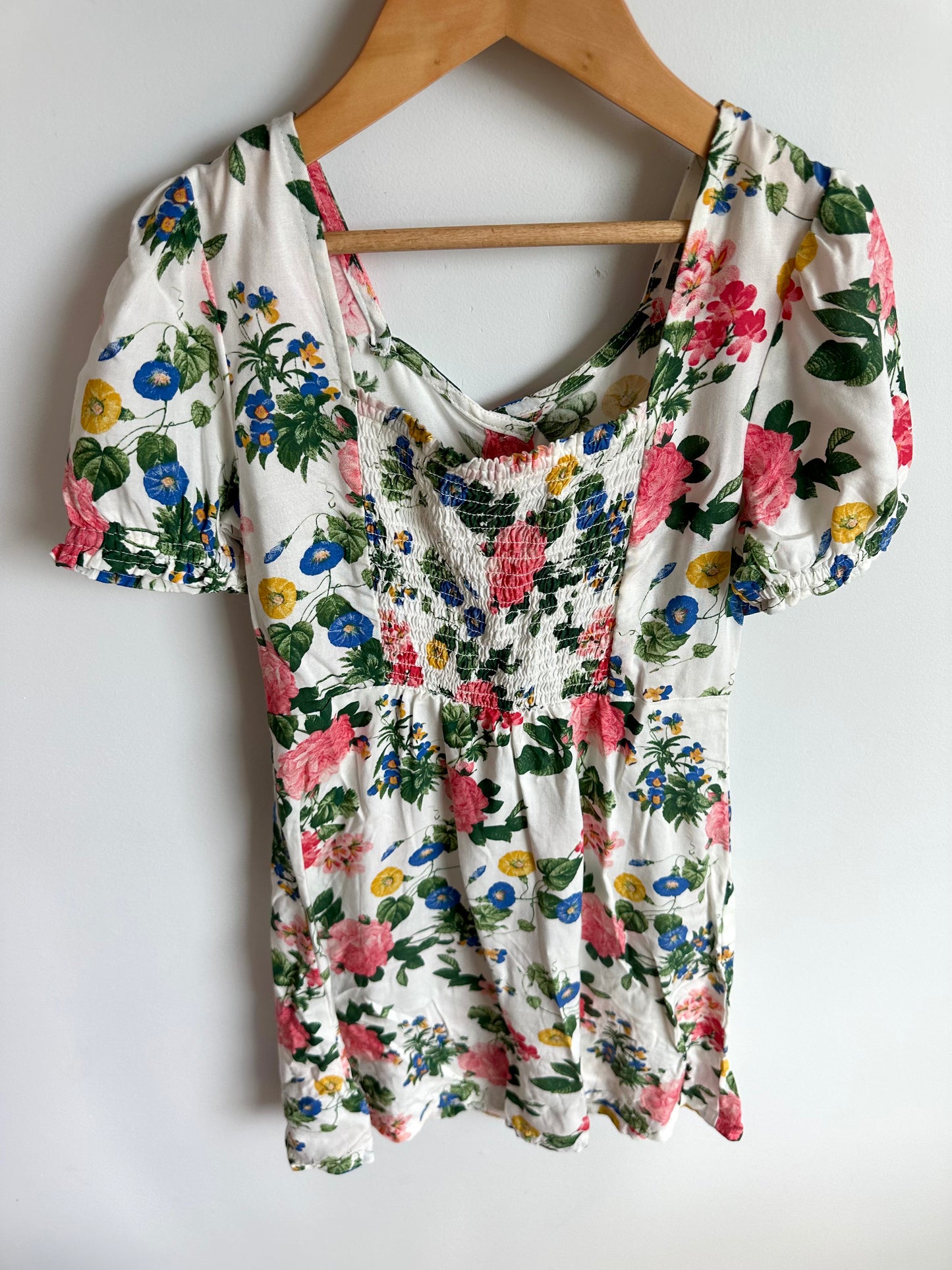 White Floral Button Dress / 8 years (m)