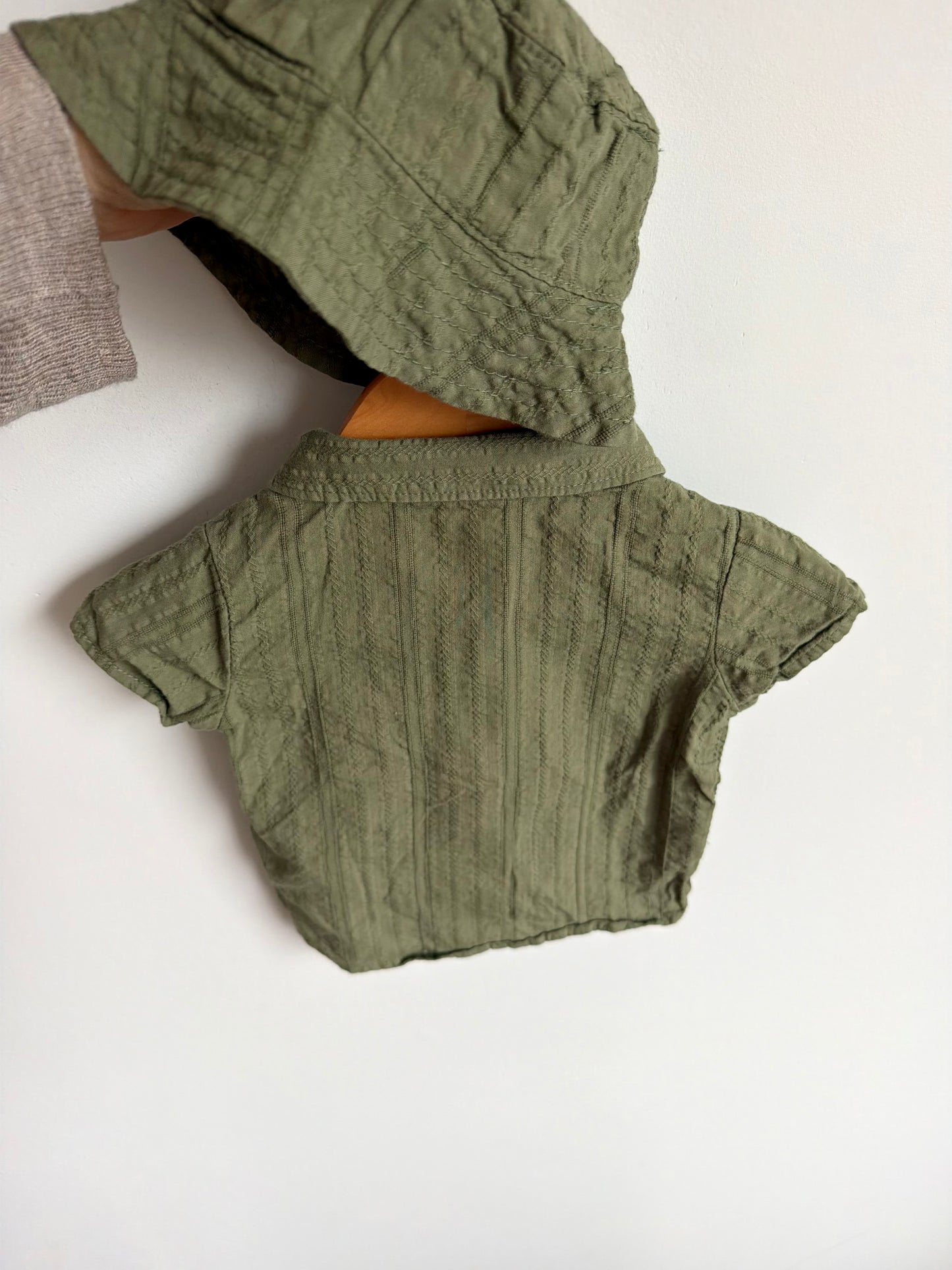 Olive Collared T-shirt + Sun Hat Set / 3m