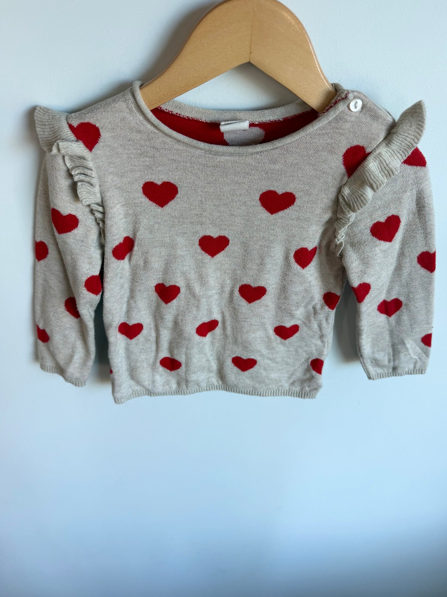 H&M Heart Ruffle Sleeve Sweater / 12-18m