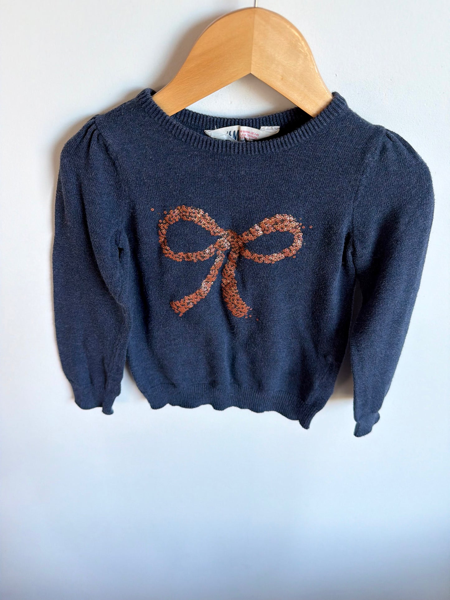 Navy Bow Sparkle Sweater / 2-3T