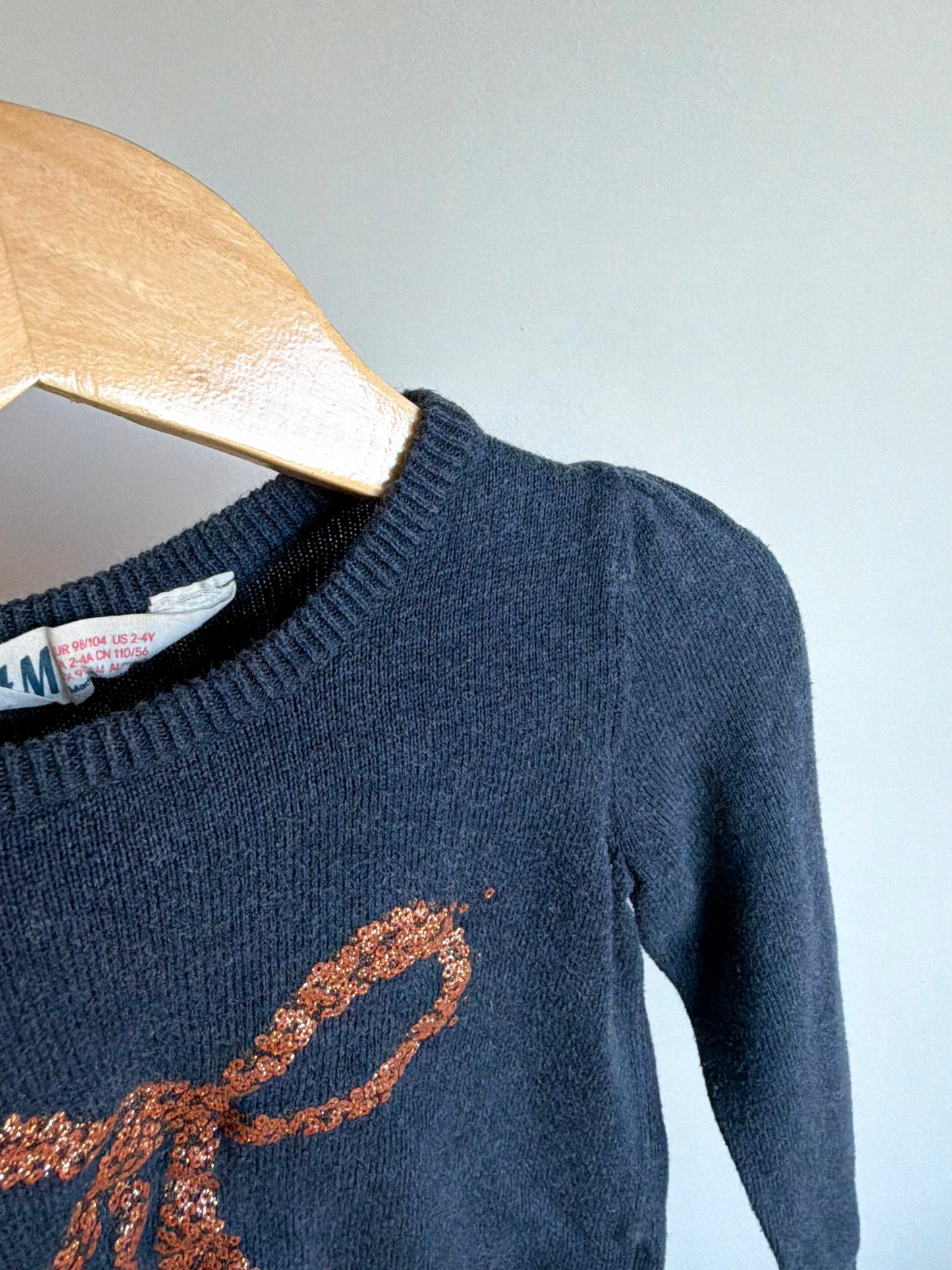 Navy Bow Sparkle Sweater / 2-3T