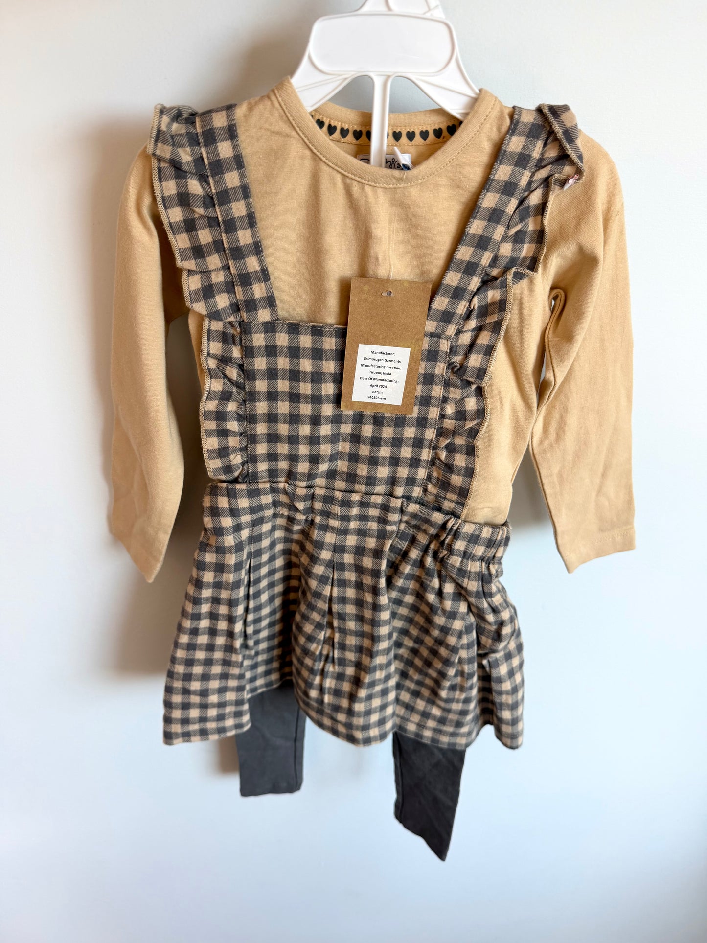 Dirkje Top, Gingham Dress + Pants Set (With Tags) / 18-24m