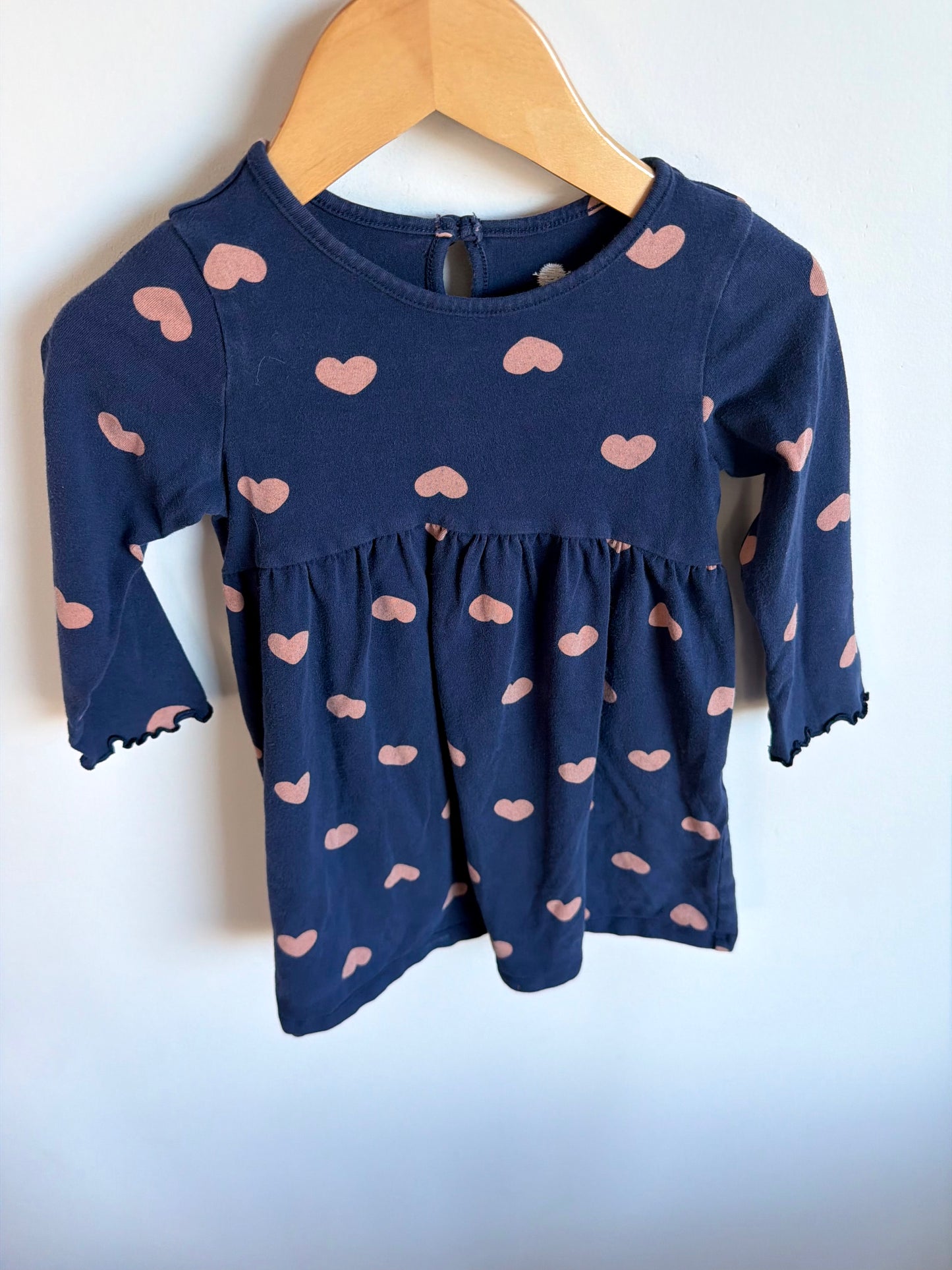 Heart Navy Long Sleeve Dress / 18-24m
