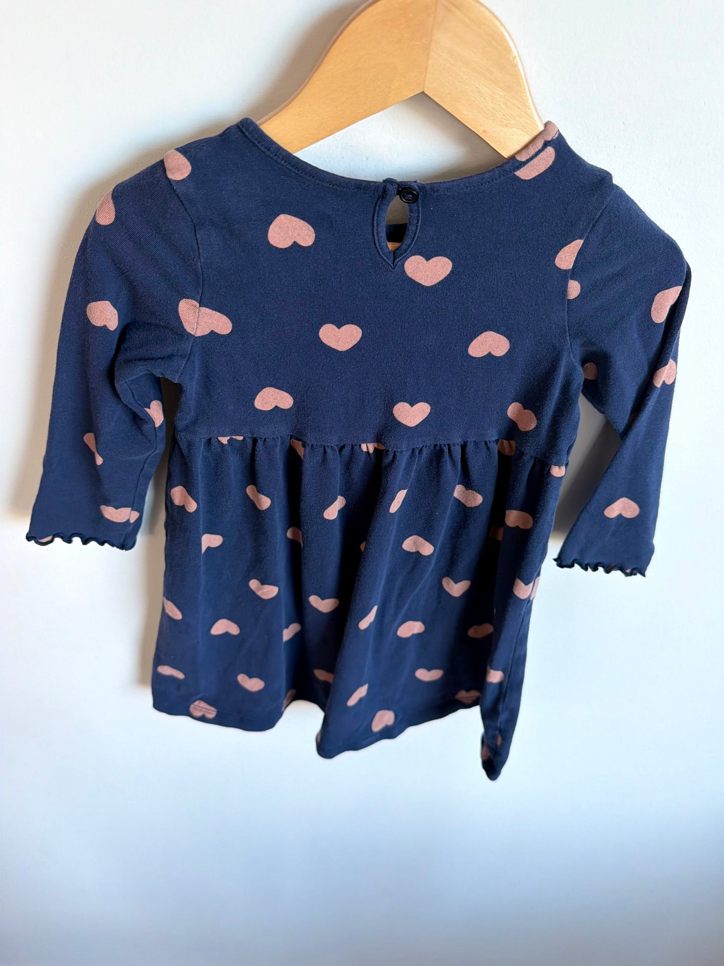 Heart Navy Long Sleeve Dress / 18-24m