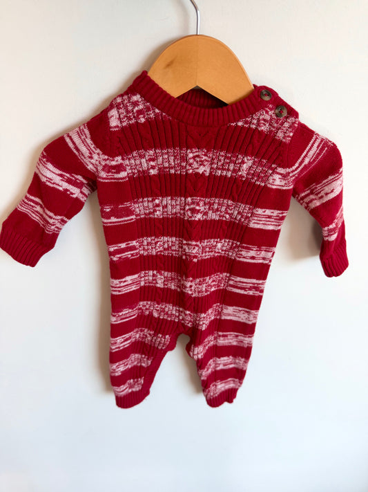 Red + White Cable Knit Jumpsuit / 0-3m