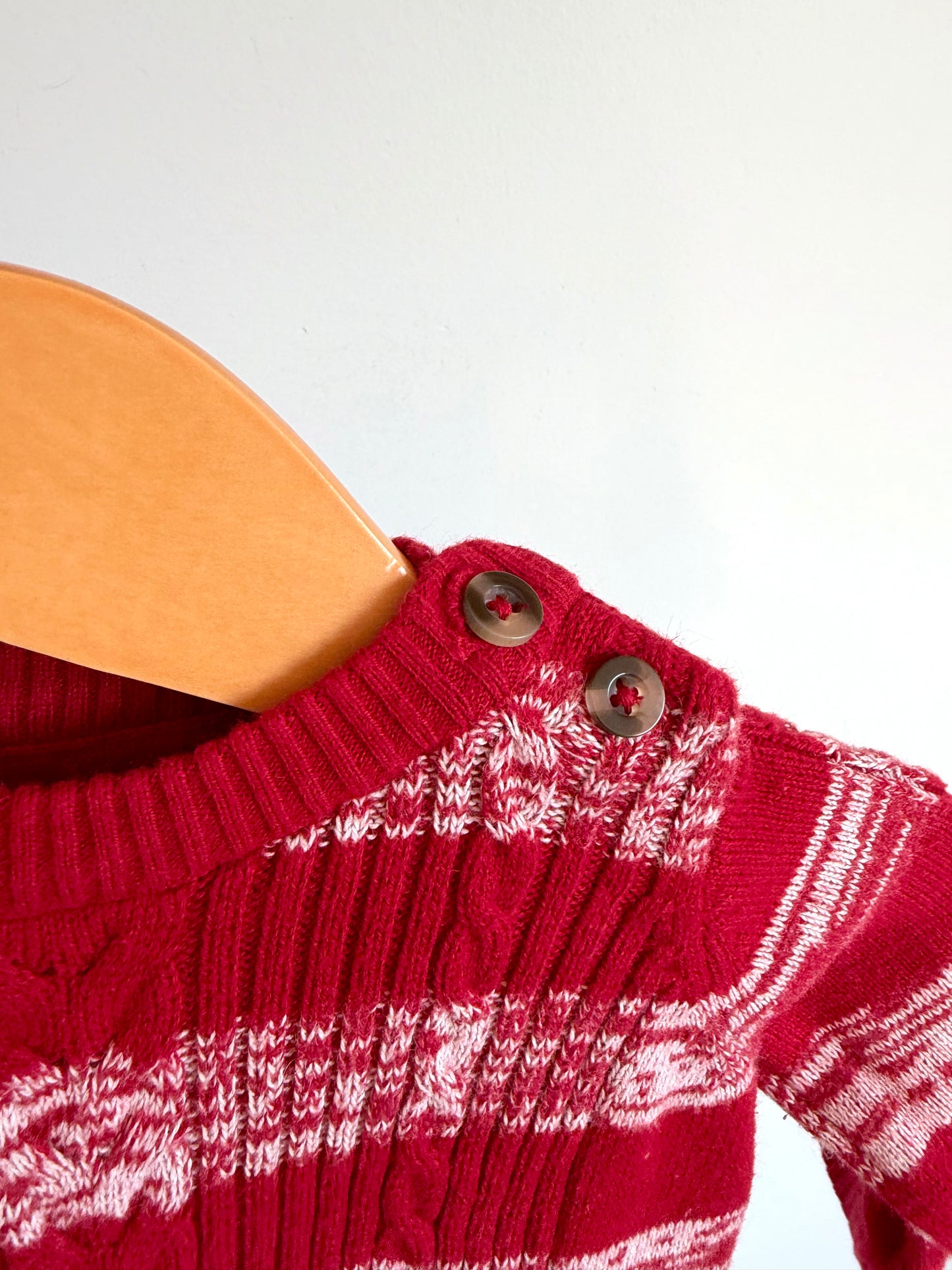 Red + White Cable Knit Jumpsuit / 0-3m
