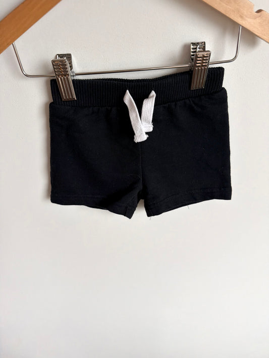 Black Elastic Waist Shorts with Drawstring / 0-3m