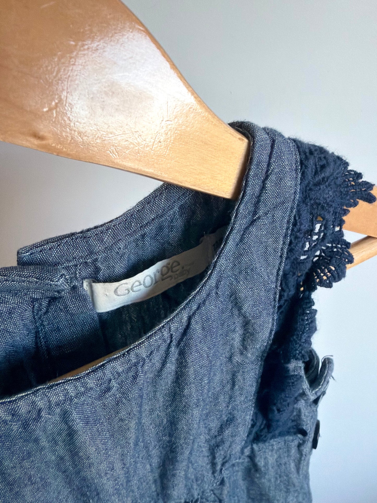 Chambray Navy Lace Jumpsuit / 12-18m