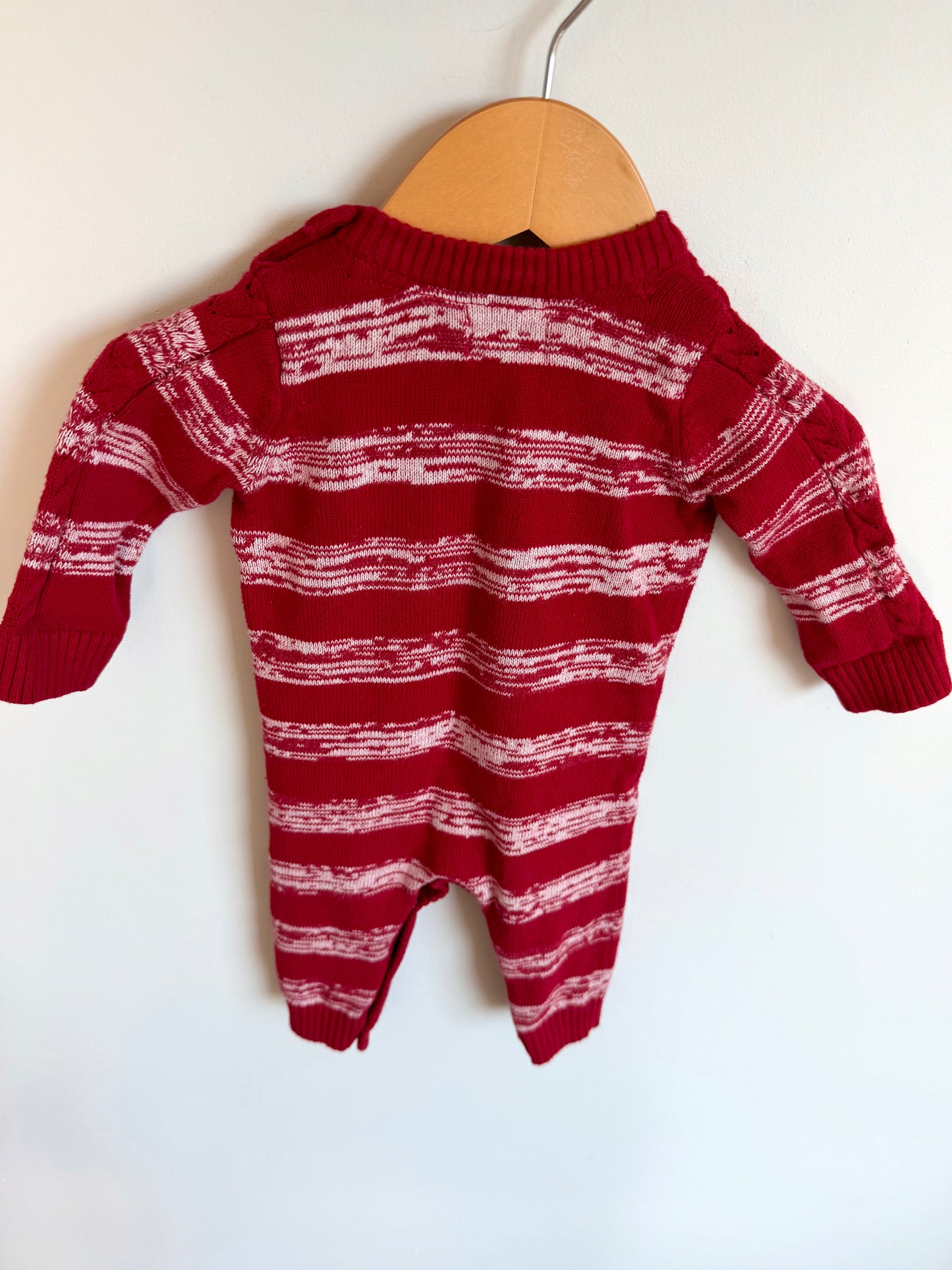 Red + White Cable Knit Jumpsuit / 0-3m