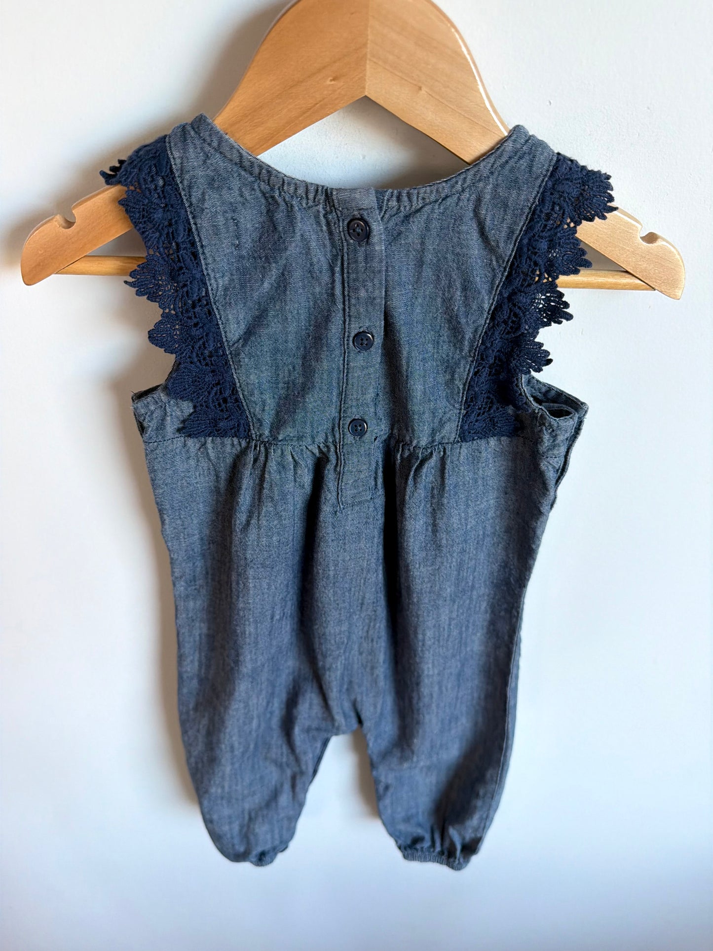 Chambray Navy Lace Jumpsuit / 12-18m