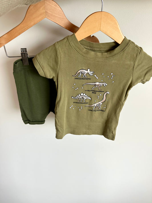 Sage Dino Bones PJ T-shirt + Shorts Set / 12-18m