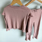 Pink Ribbed Ruffle Sleeve Top + Pants Set / 3-4T